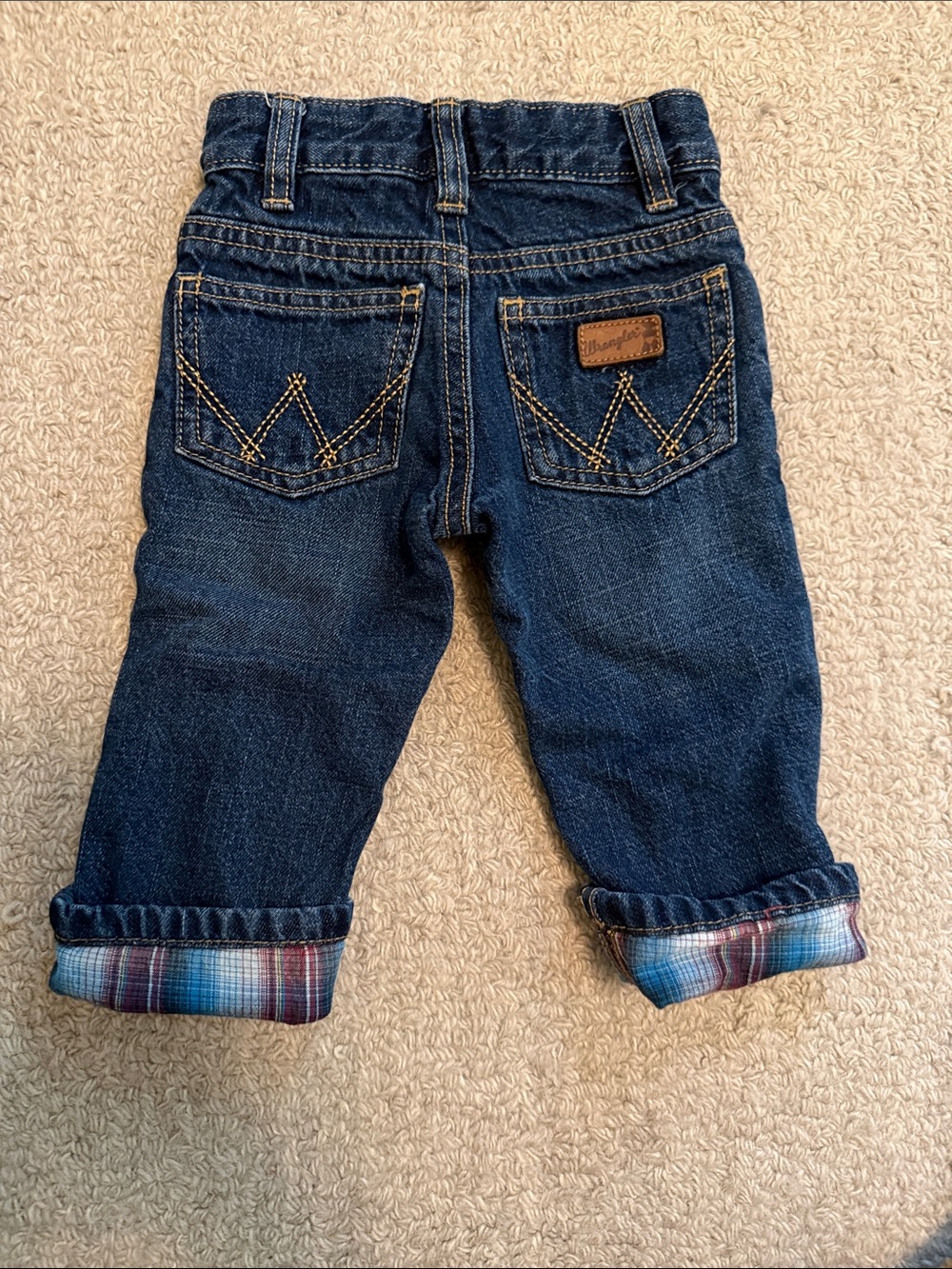 Wrangler Dark Blue Kids Denim Jeans with Plaid Cuffs